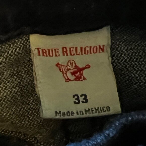 True Religion Rocco Relaxed Skinny Jeans Blue Denim Dark Wash Sz 33 flap Pocket - Picture 12 of 14